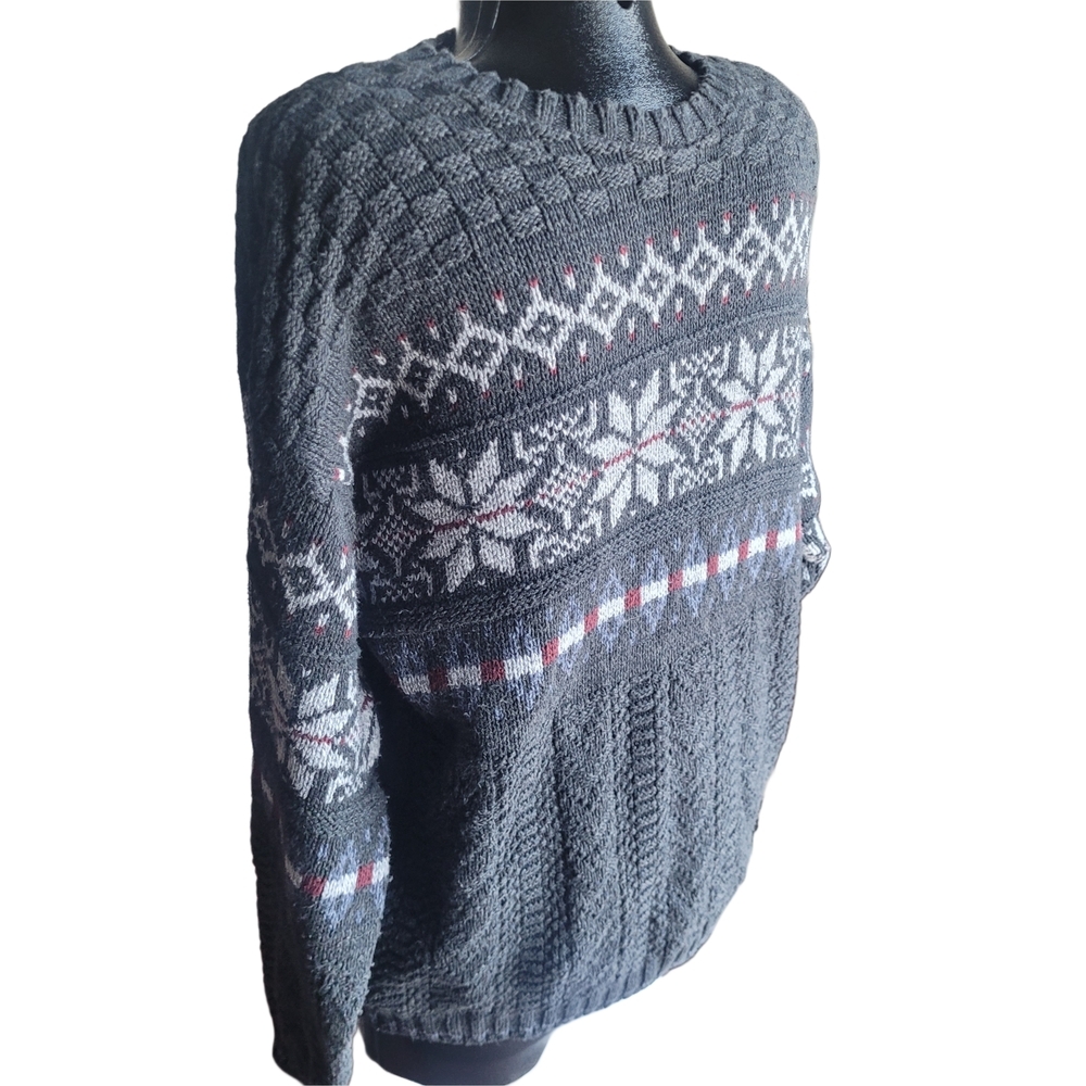 Bill Blass Vintage 90's Dark Gray Fair Isle Patterned Cottagecore Sweater Size L - Picture 3 of 6